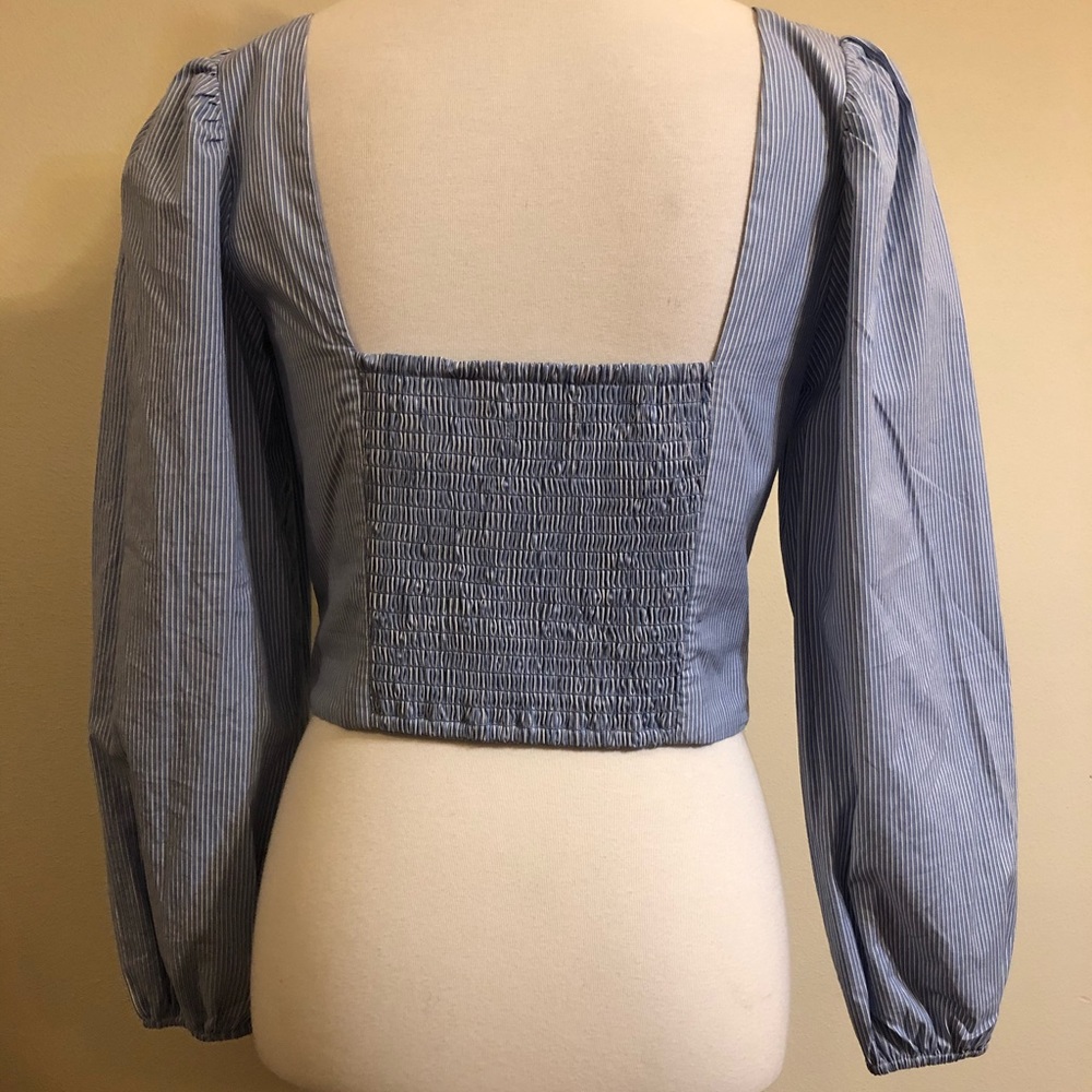 Urban Outfitters Blue Long Sleeve V Neck Crop Top - Picture 5 of 8